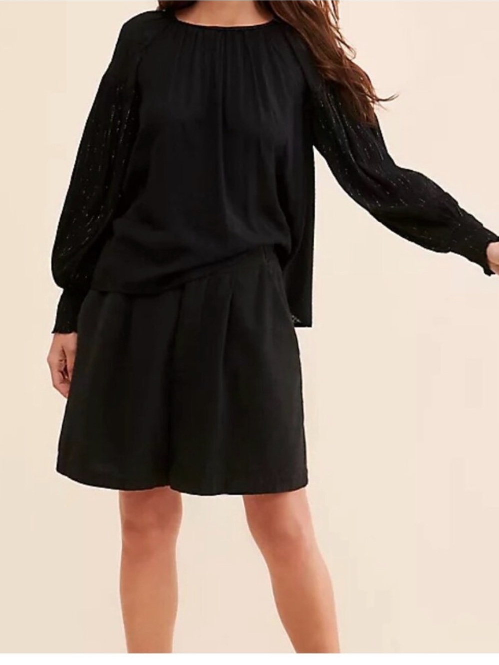 Anthropologie Black Long-Sleeve Peasant Blouse